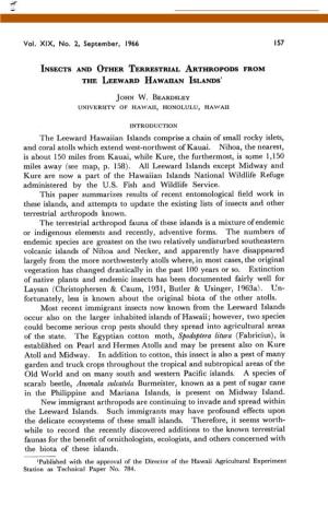 Insects and Other Terrestrial Arthropods from the Leeward Hawaiian Islands1 Most Recent Immigrant Insects Now Known from The