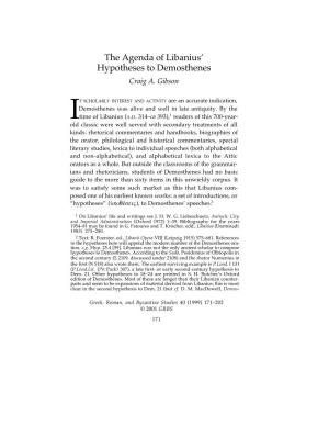 The Agenda of Libanius' Hypotheses to Demosthenes