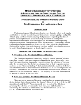 Making Sure Every Vote Counts: a Guide to the Laws on Certifying and Counting Presidential Electors for the in 2020 Election