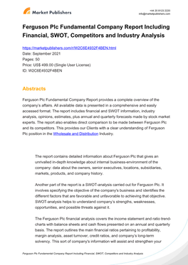 Ferguson Plc Fundamental Company Report Including Financial, SWOT