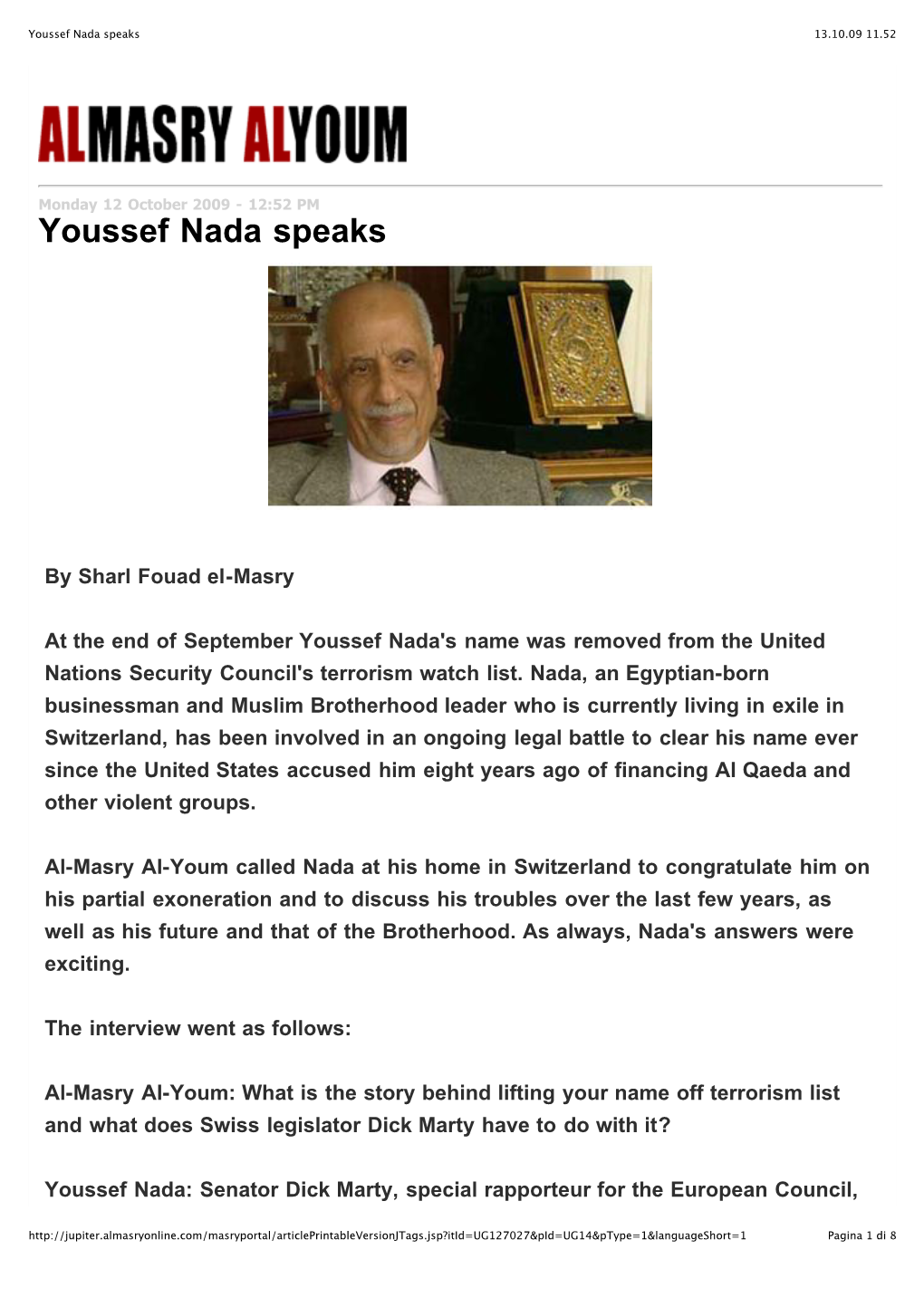 Youssef Nada Speaks 13.10.09 11.52