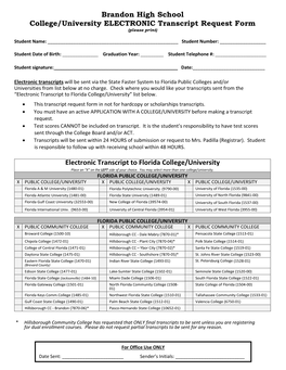 Brandon High School College/University ELECTRONIC Transcript Request Form (Please Print)