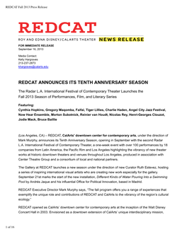 REDCAT Fall 2013 Press Release