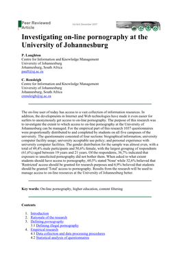 Investigating On-Line Pornography at the University of Johannesburg