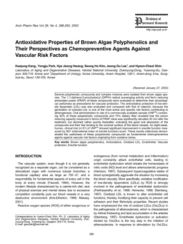 Antioxidative Properties of Brown Algae Polyphenolics and Their Perspectives As Chemopreventive Agents Against Vascular Risk Factors