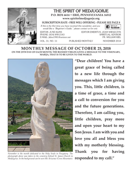 The Spirit of Medjugorje Monthly Message Of