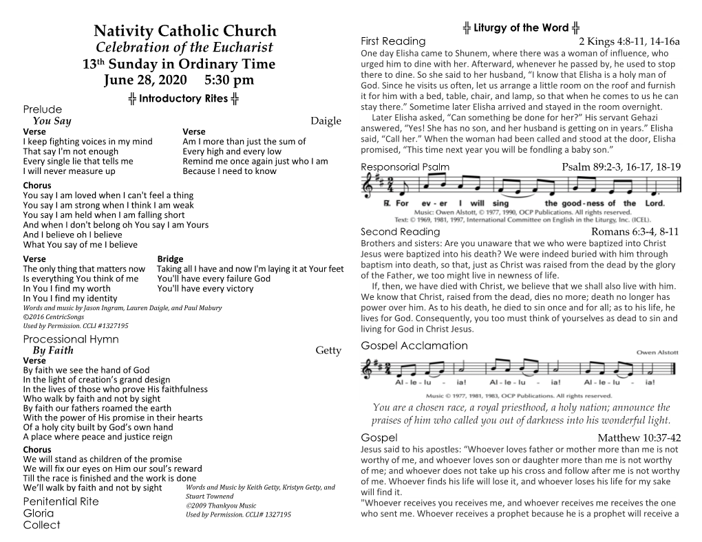 Nativity Catholic Church Celebration of the Eucharist 13Th Sunday In