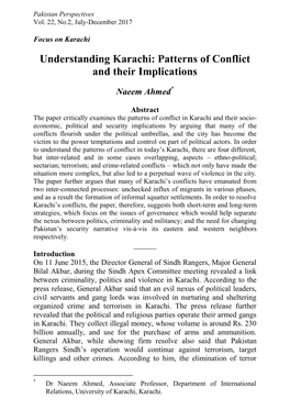 Understanding Karachi: Patterns of Conflict and Their Implications