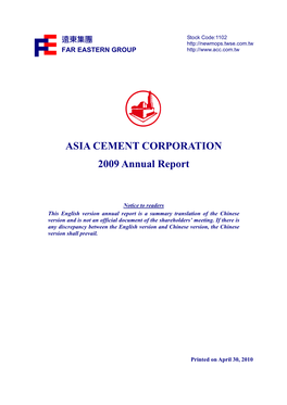 ASIA CEMENT CORPORATION 2009 Annual Report