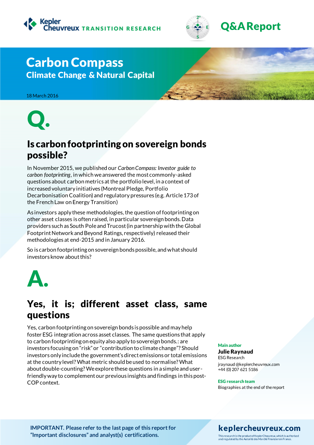 Carbon Compass $) Climate Change & Natural Capital