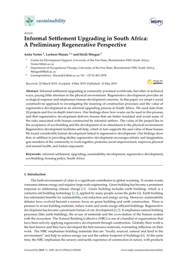 Informal Settlement Upgrading in South Africa: a Preliminary Regenerative Perspective