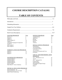 Course Description Catalog Table of Contents