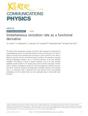 Instantaneous Ionization Rate As a Functional Derivative