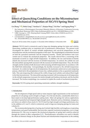 Effect of Quenching Conditions on the Microstructure and Mechanical Properties of 51Crv4 Spring Steel