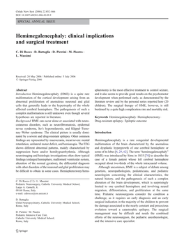 Hemimegalencephaly: Clinical Implications and Surgical Treatment