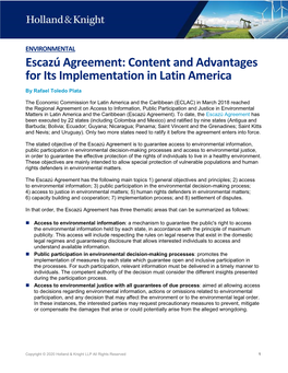 Escazú Agreement: Content and Advantages for Its Implementation in Latin America