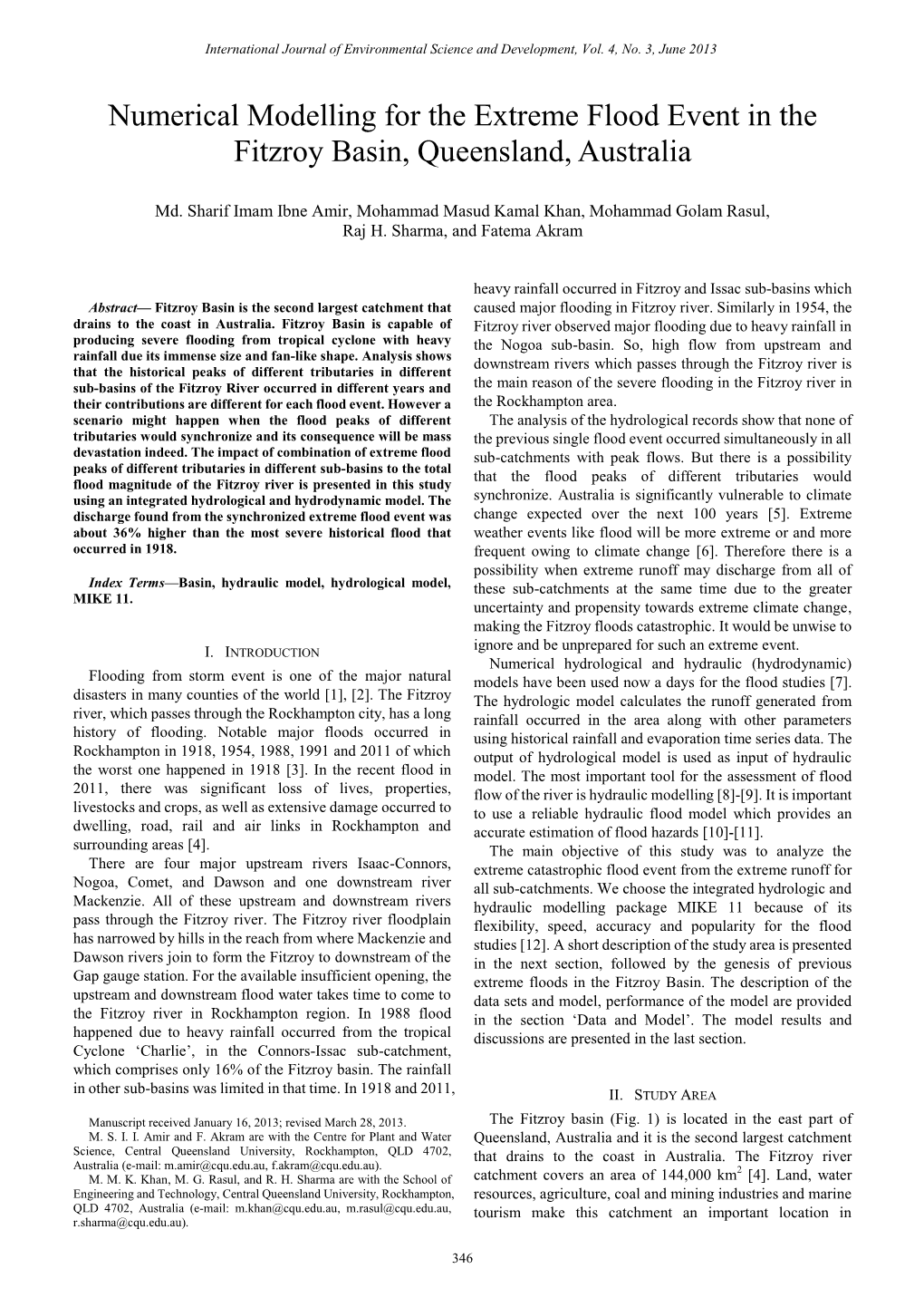 Numerical Modelling for the Extreme Flood Event in the Fitzroy Basin, Queensland, Australia