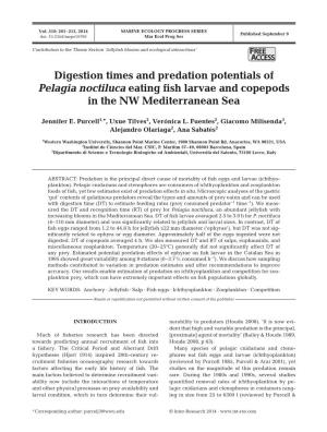 Digestion Times and Predation Potentials of Pelagia Noctiluca Eating Fish Larvae and Copepods in the NW Mediterranean Sea