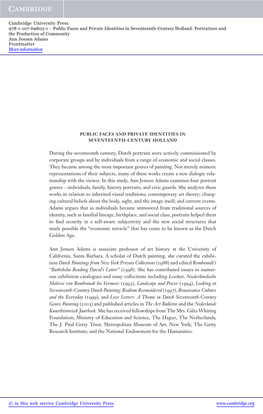 During the Seventeenth Century, Dutch Portraits Were Actively Commissioned by Corporate Groups and by Individuals from a Range of Economic and Social Classes