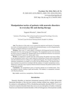 Manipulation Tactics of Patients with Neurotic Disorders in Everyday Life and During Therapy