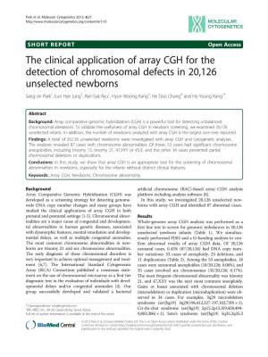The Clinical Application of Array CGH for the Detection of Chromosomal