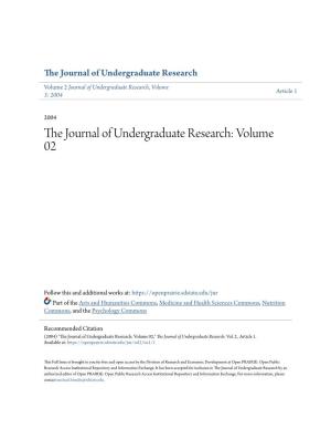 The Journal of Undergraduate Research Volume 2 Journal of Undergraduate Research, Volume Article 1 3: 2004