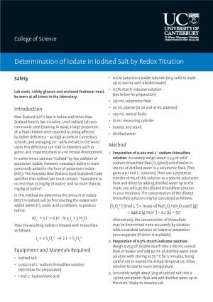 Determination of Iodate in Iodised Salt by Redox Titration