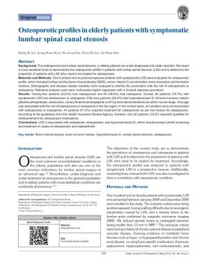 Osteoporotic Profiles in Elderly Patients with Symptomatic Lumbar Spinal Canal Stenosis