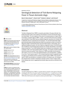 Serological Detection of Tick-Borne Relapsing Fever in Texan Domestic Dogs