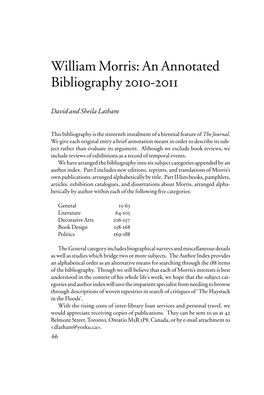 William Morris: an Annotated Bibliography 2010-2011
