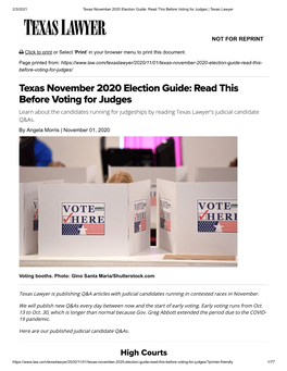 Texas November 2020 Election Guide: Read This Before Voting for Judges | Texas Lawyer