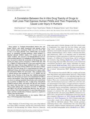 A Correlation Between the in Vitro Drug Toxicity of Drugs to Cell Lines That Express Human P450s and Their Propensity to Cause Liver Injury in Humans