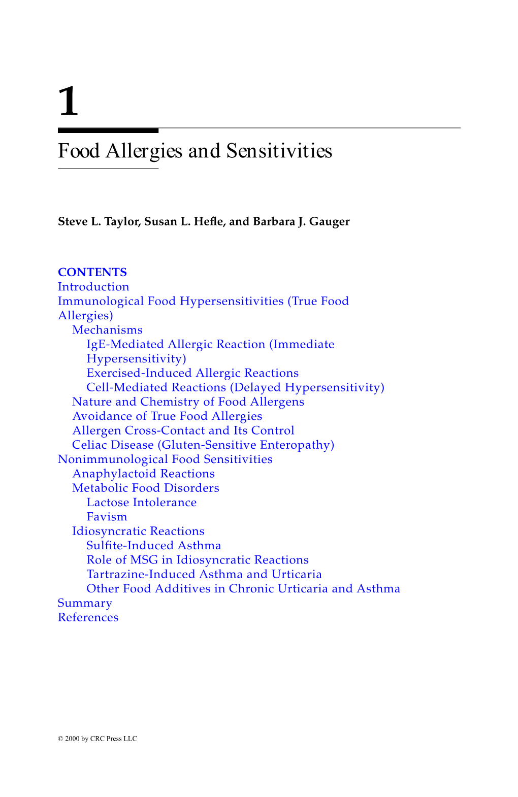 Chapter 1: Food Allergies and Sensitivities