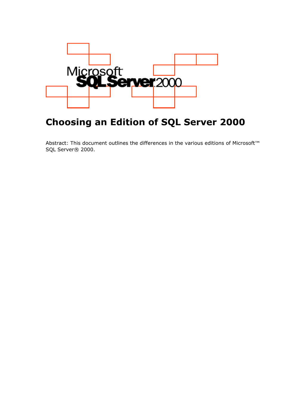 Choosing an Edition of SQL Server 2000