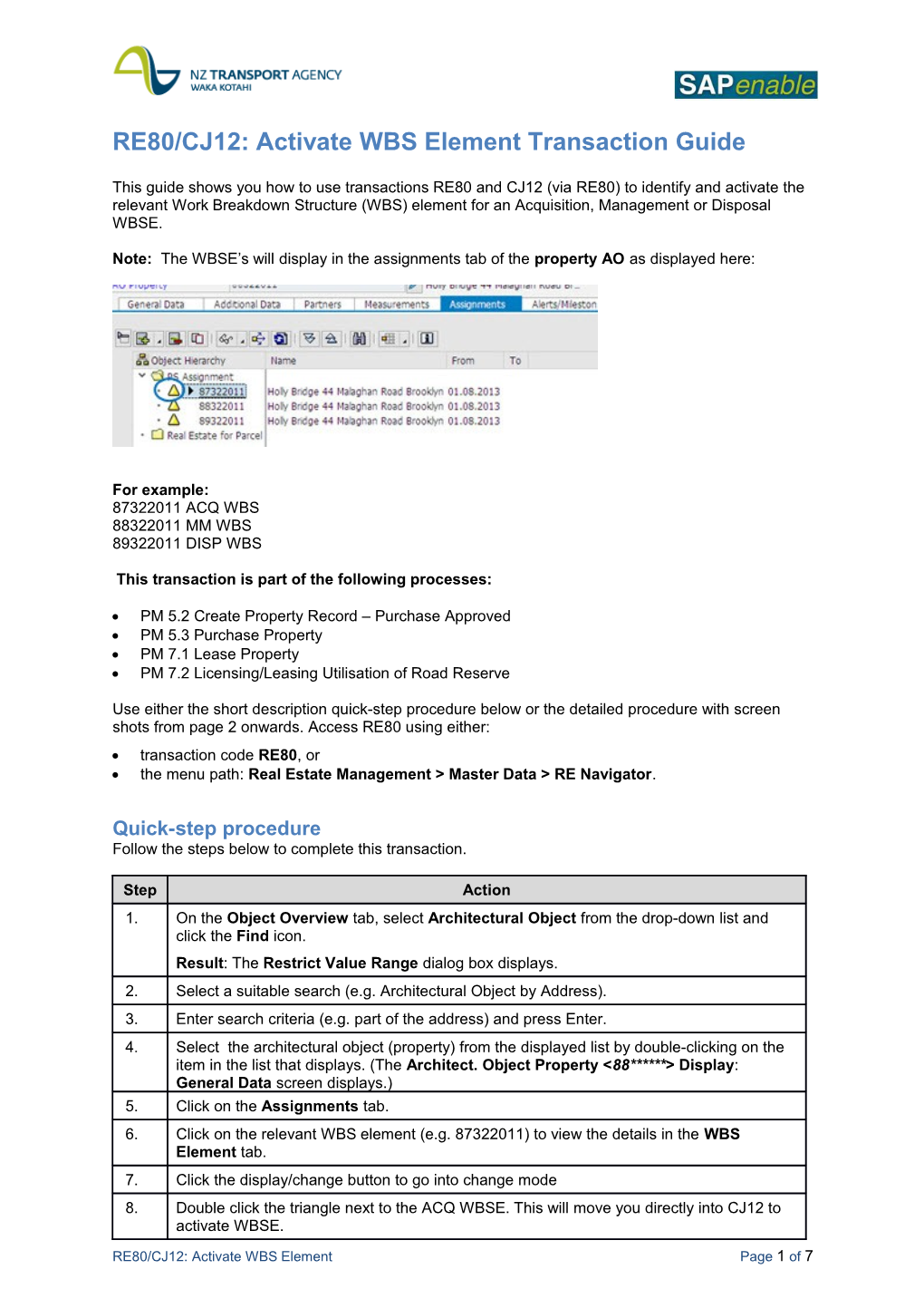 RE80/CJ12: Activate WBS Element Transaction Guide