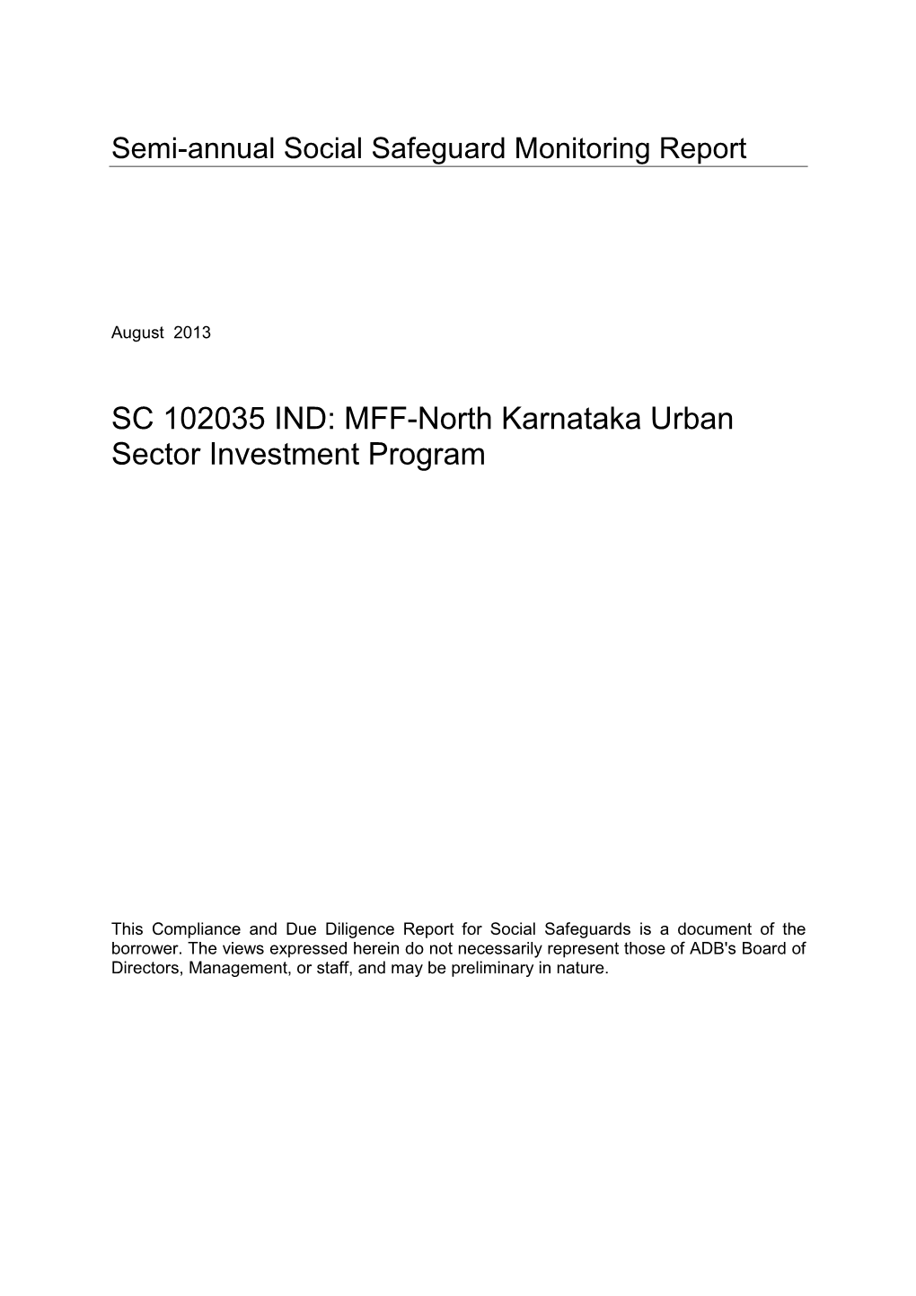 North Karnataka Urban Sector Investment Program