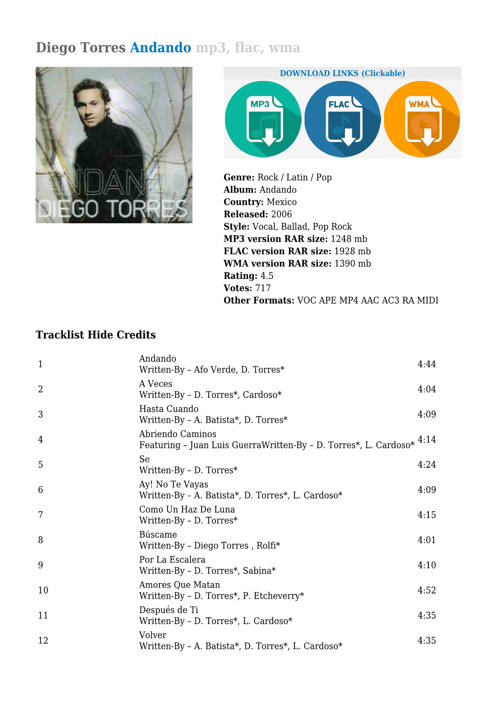 Diego Torres Andando Mp3, Flac, Wma