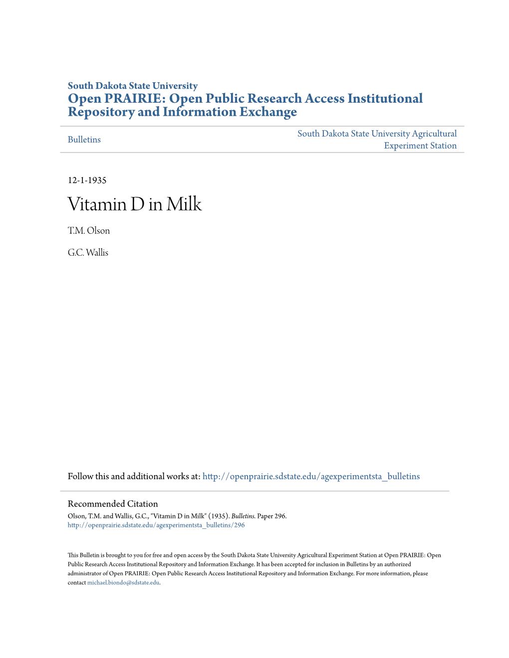 Vitamin D in Milk T.M