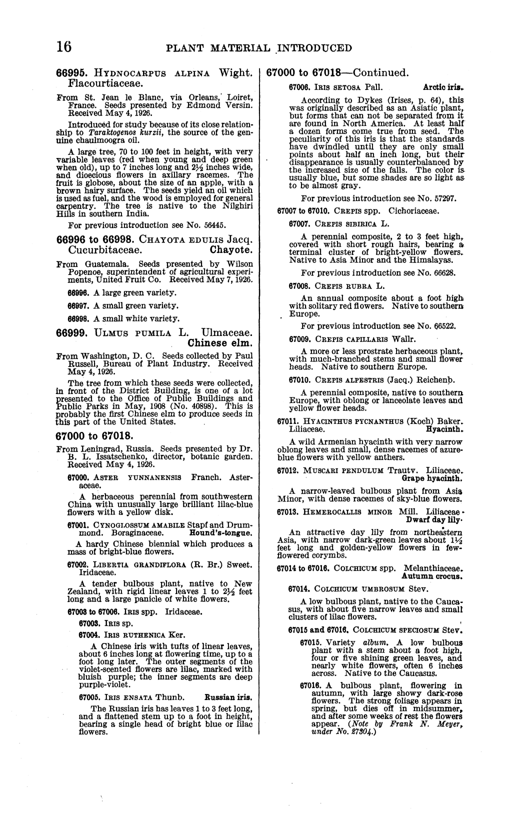 PLANT MATERIAL INTRODUCED Flacourtiaceae. 66996 to 66998