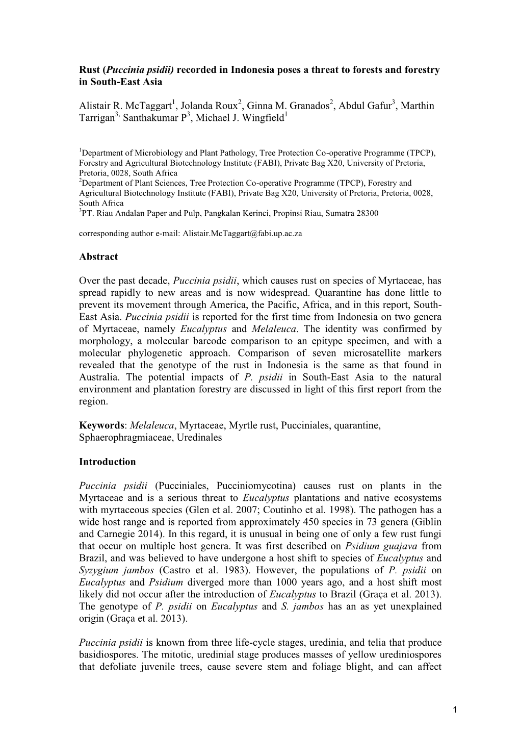 Rust (Puccinia Psidii) Recorded in Indonesia Poses a Threat to Forests and Forestry in South-East Asia