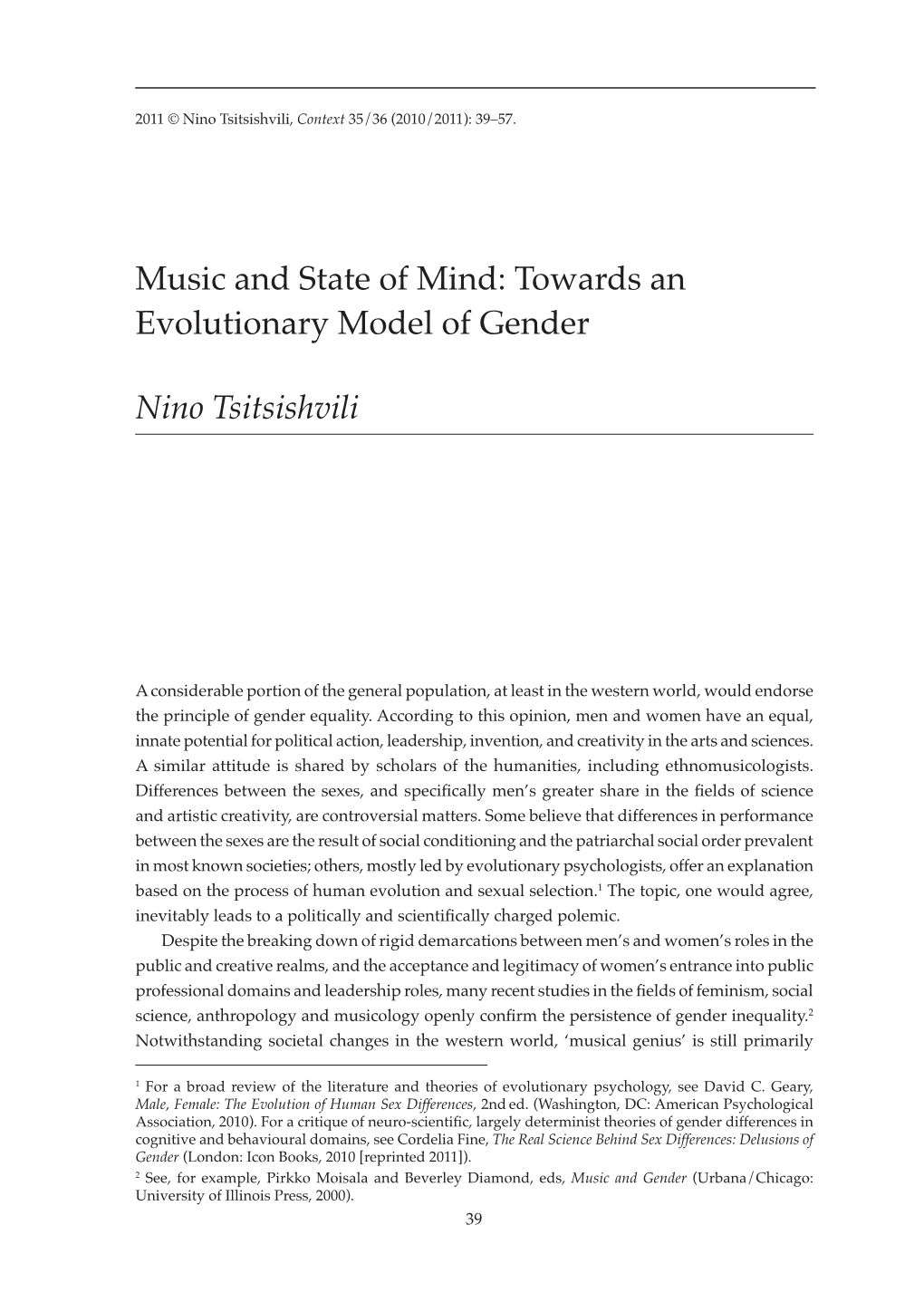 Music and State of Mind: Towards an Evolutionary Model of Gender