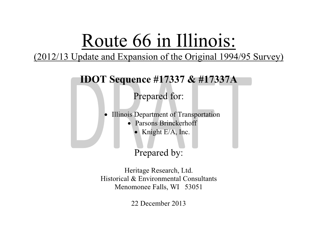 Route 66 in Illinois: (2012/13 Update and Expansion of the Original 1994/95 Survey)