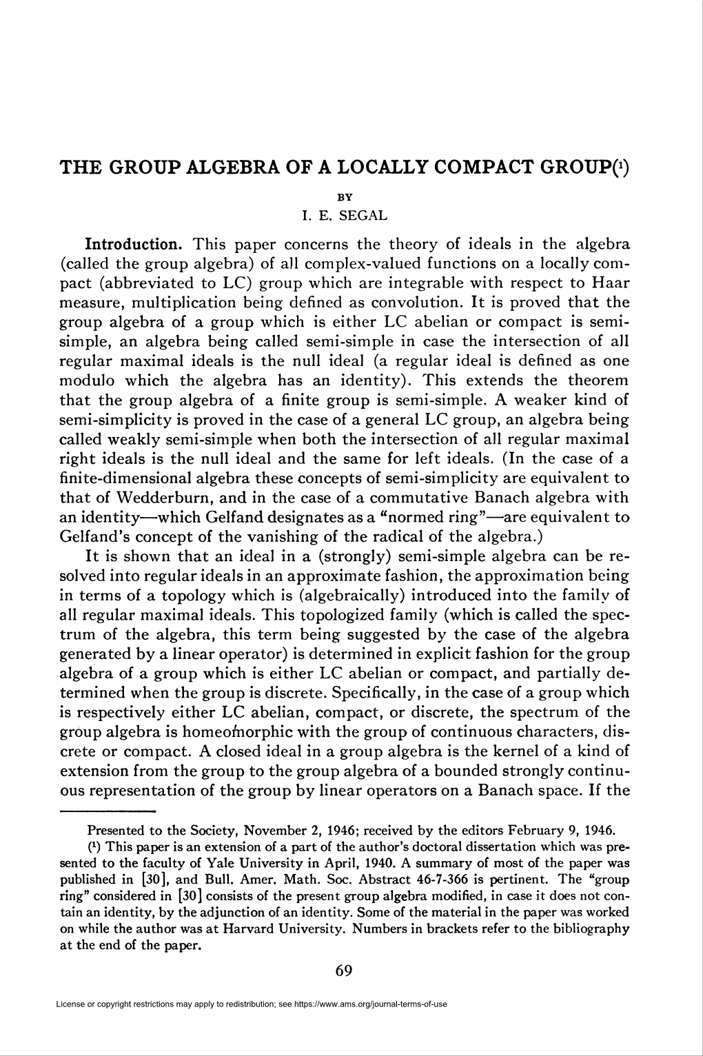 The Group Algebra of a Locally Compact Groupo)