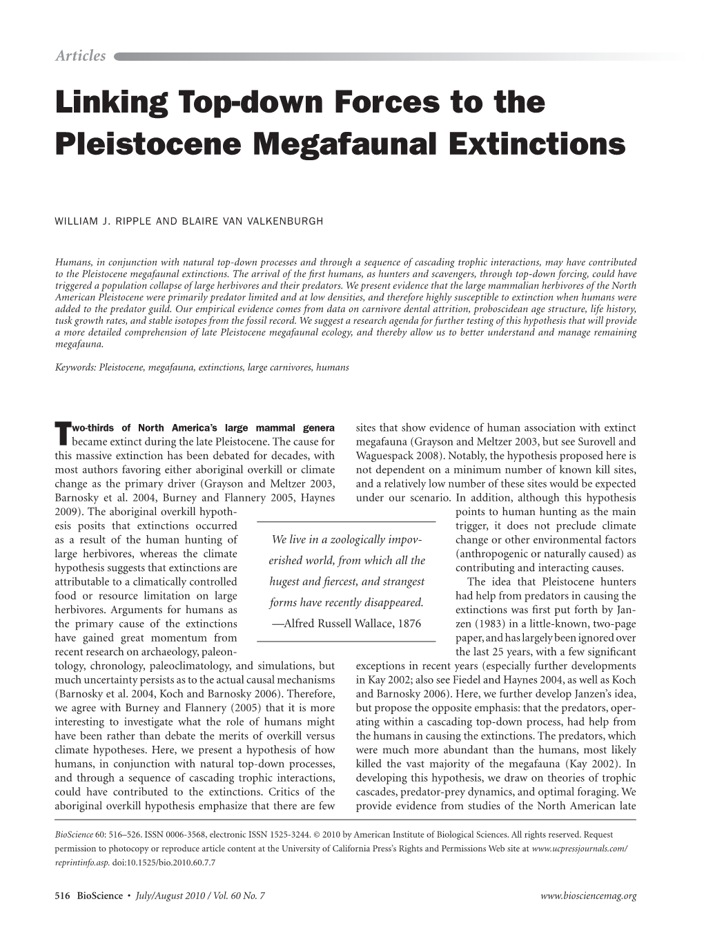 Linking Top-Down Forces to the Pleistocene Megafaunal Extinctions