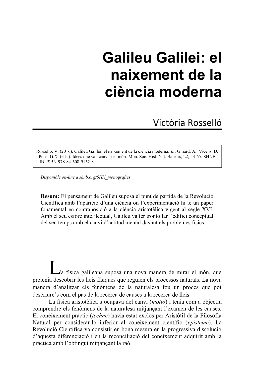 Galileu Galilei: El Naixement De La Ciència Moderna