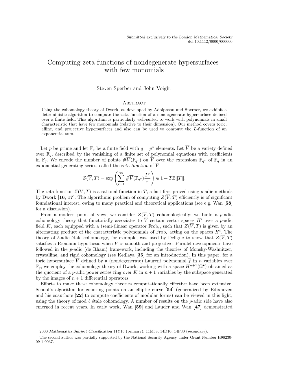 Computing Zeta Functions of Nondegenerate Hypersurfaces with Few Monomials