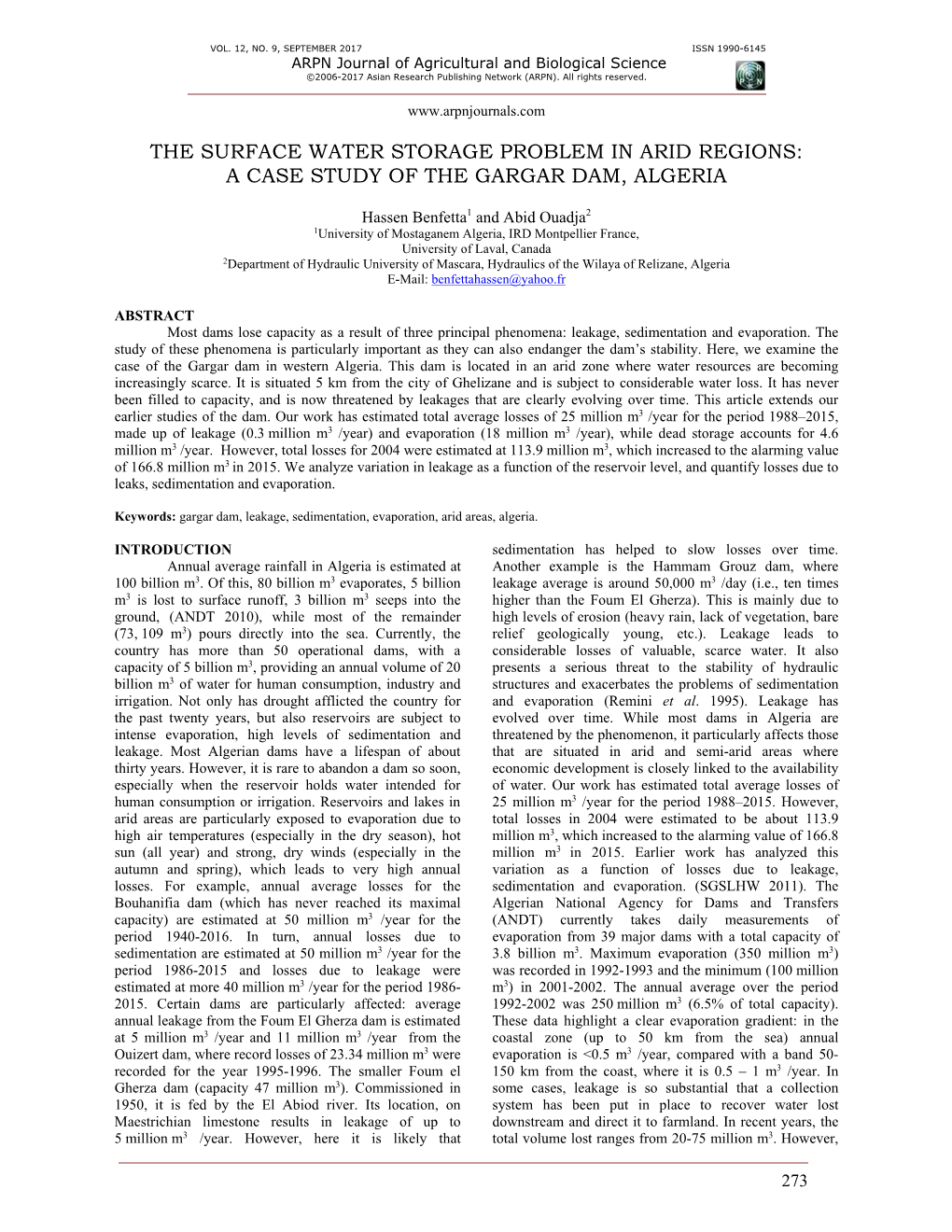 A Case Study of the Gargar Dam, Algeria