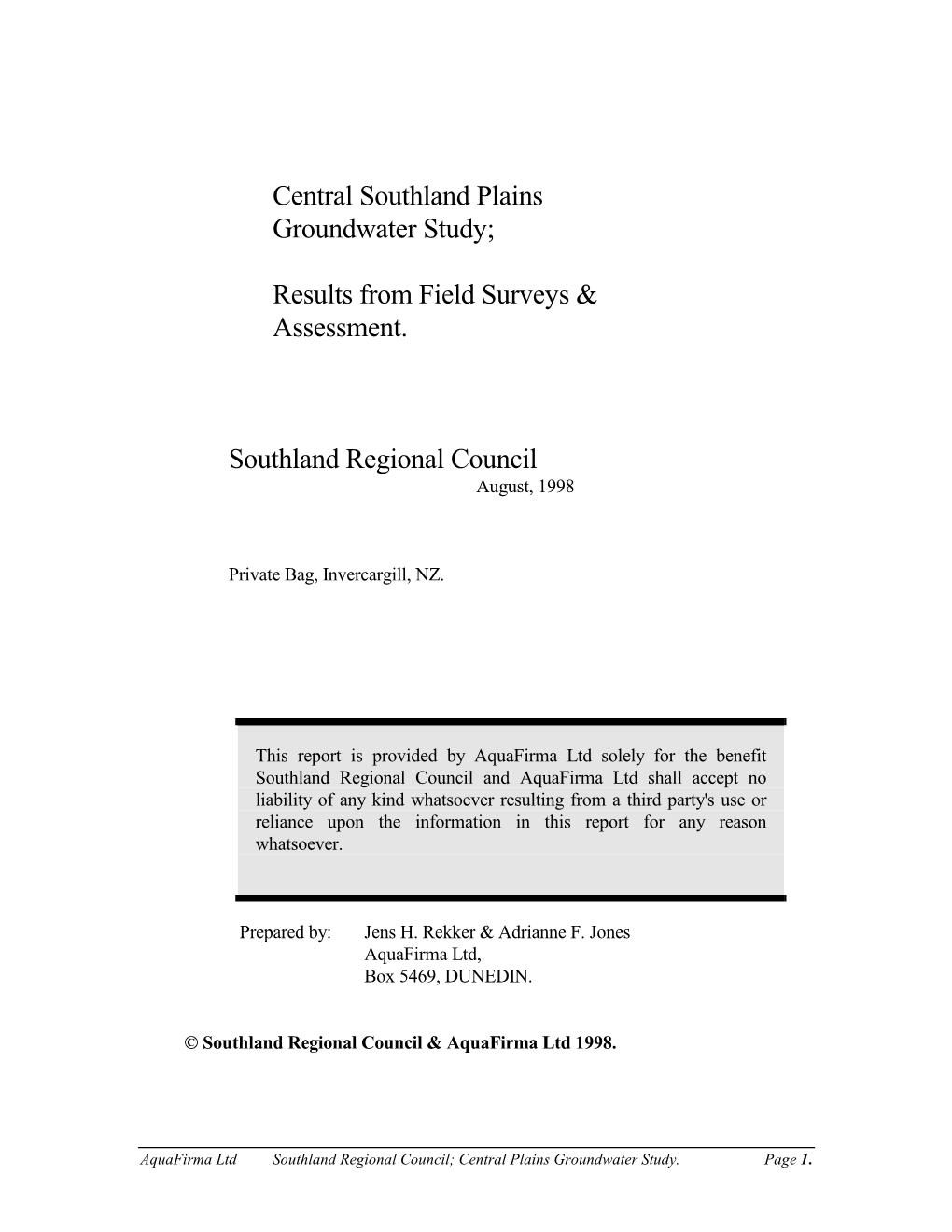 Central Southland Plains Groundwater Study;