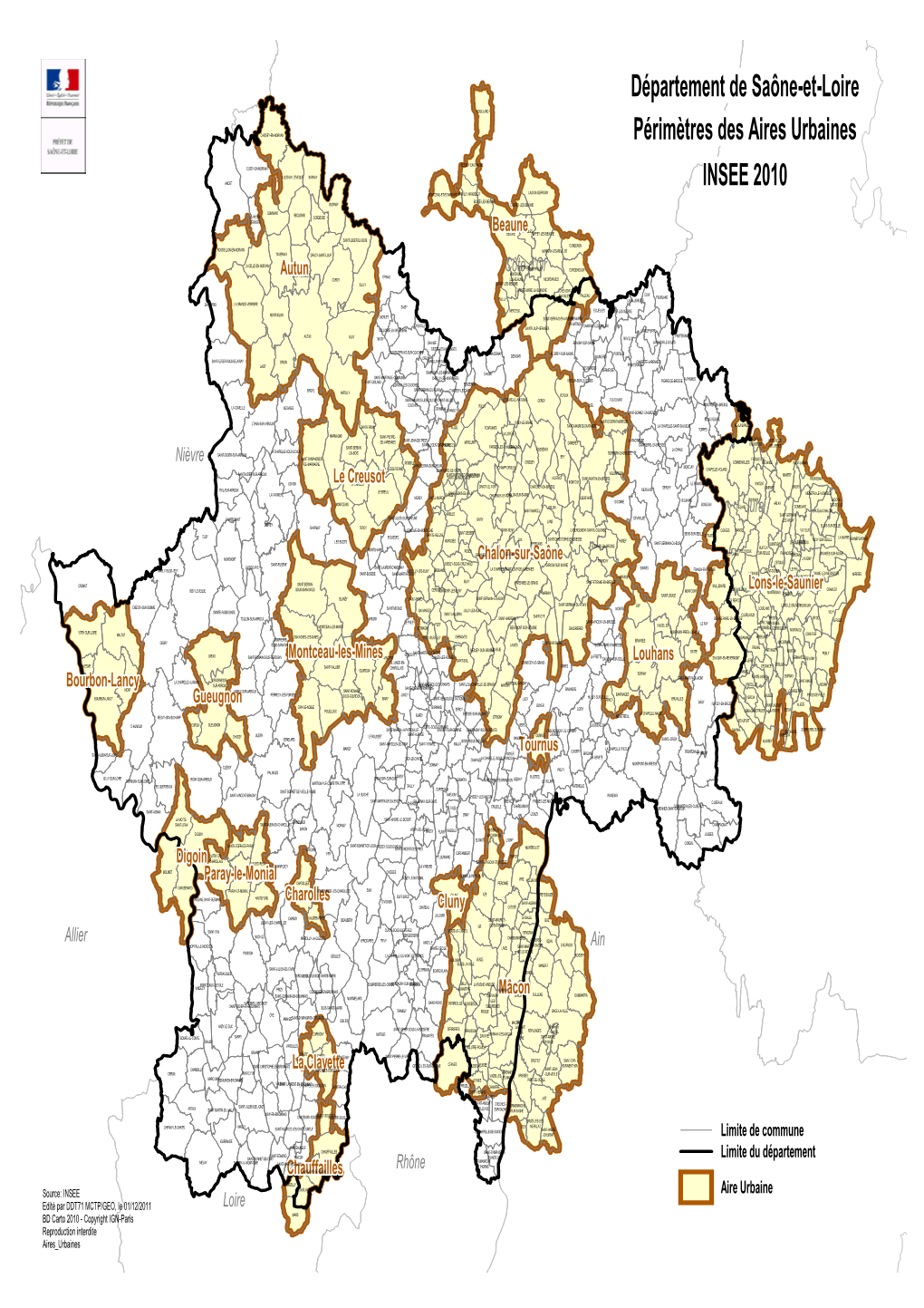 Département De Saône-Et-Loire Périmètres Des Aires Urbaines