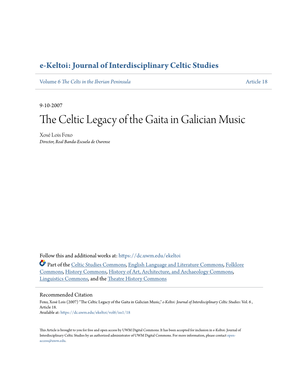 The Celtic Legacy of the Gaita in Galician Music